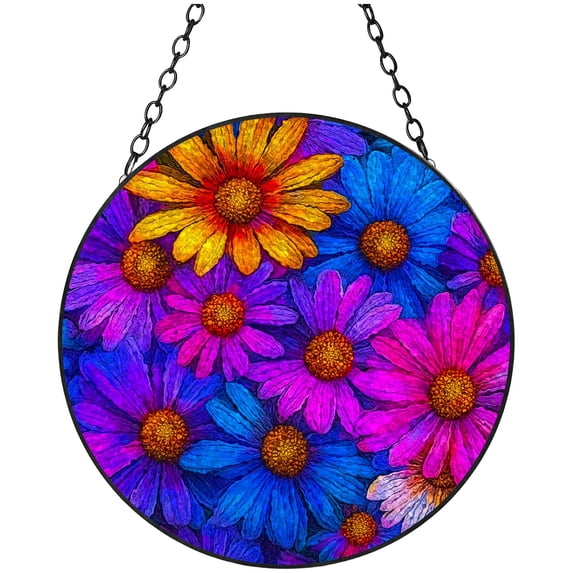 Stained Glass Suncatcher Little Colorful Wild Daisy Flowers Colored Handmade Window Hangings Glass Suncatcher Crafts Kits for Indoor Garden Christmas Decor Memorial Gift 16x16cm(4)
