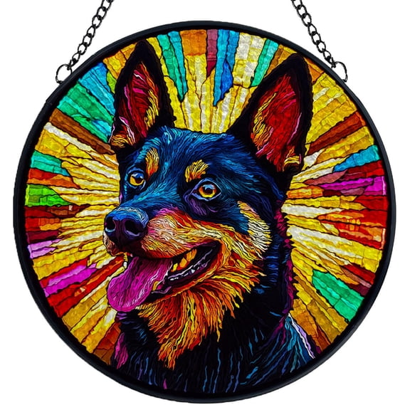 Stained Glass Suncatcher Panel Australian Cattle under Sunshine Handmade Glass Wingdow Hanging Suncatcher Ornaments Crafts Kits for Memorial and Garden Indoor Decor 6.3"-4