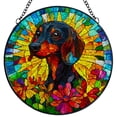 thumbnail image 1 of Stained Glass Suncatcher Panel Dachshund Short Hair Handmade Glass Wingdow Hanging Suncatcher Ornaments Crafts Kits for Memorial and Garden Indoor Decor 6.3"-4, 1 of 8
