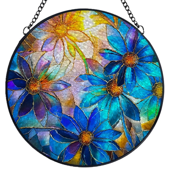 Stained Glass Suncatcher Panel Daisy Flowers under Sunshine Handmade Glass Wingdow Hanging Suncatcher Ornaments Crafts Kits for Memorial and Garden Indoor Decor 6.3"-4
