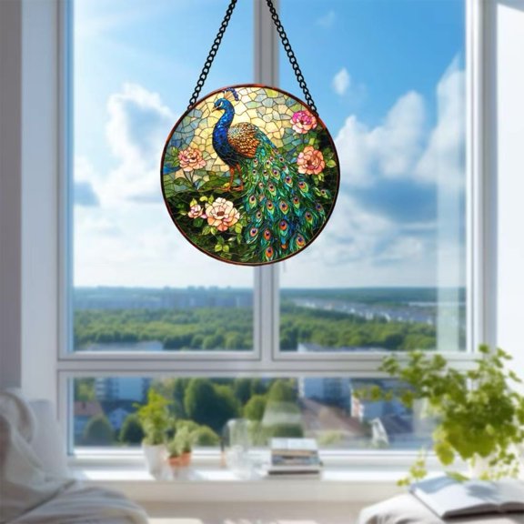 Stained Glass Suncatcher Peacock Wall Decor Outdoor Patio Decor Hanging Outdoor Decor Patio Wall Decor 1 Pc