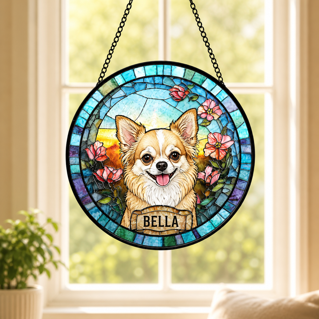 Stained Glass Suncatcher Personalized Chihuahua Portrait Window Hanging ...