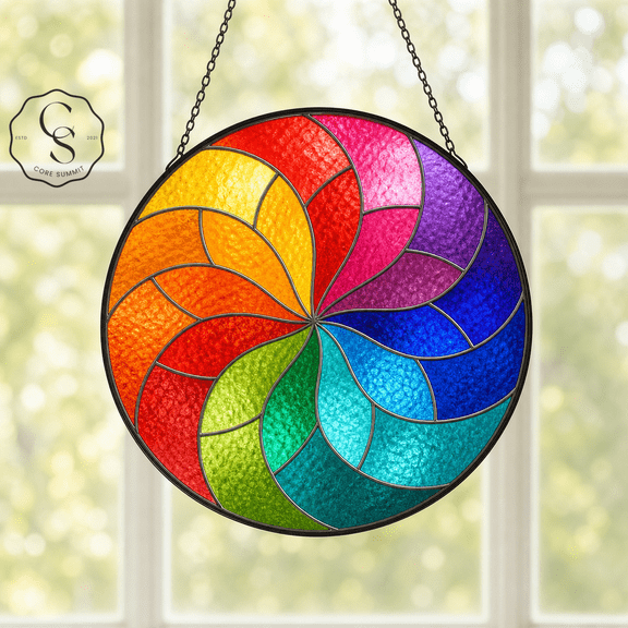 Stained Glass Suncatcher Prism Wheel Glass Window Hanging Gift for Mom