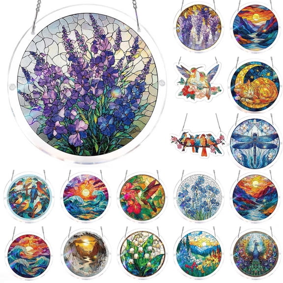 Stained Glass Suncatcher Puzzle Suncatcher Acrylic Diy Craft 83 Piece Round Window Hanging Spring Decor Bird Lover Gift for Nature Enthusiasts Birthday Gift 1 Pack