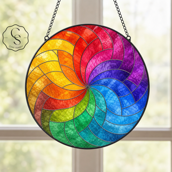 Stained Glass Suncatcher Rainbow Pinwheel Window Hanging Gift for Mom