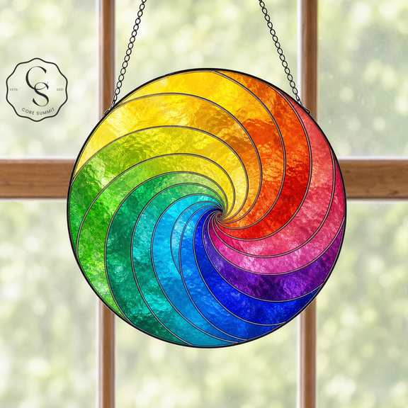 Stained Glass Suncatcher Rainbow Swirl Glass Window Hanging Gift for Mom