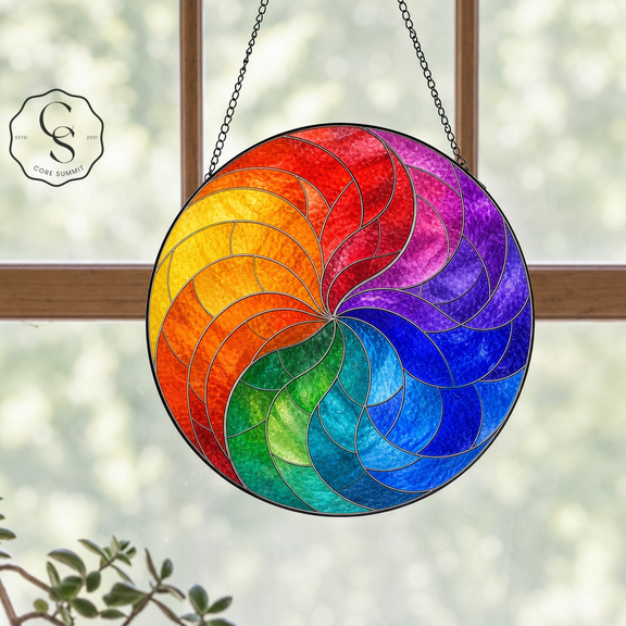 Stained Glass Suncatcher Rainbow Vortex Acrylic Window Hanging Gift for Mom