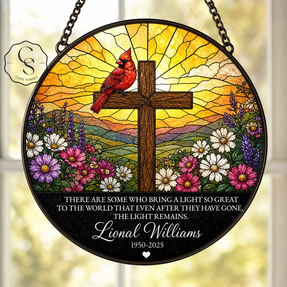 Stained Glass Suncatcher Red Cardinal Memorial Glass Window Hanging for Sympathy Gift