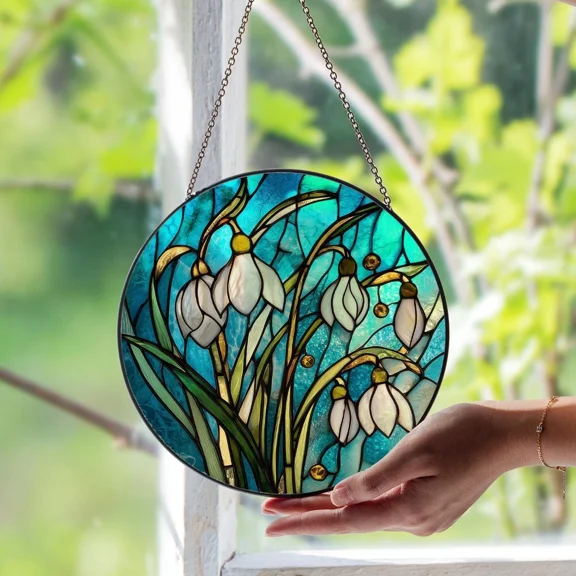 Stained Glass Suncatcher Snowdrop Floral Window Hanging January Birth Flower