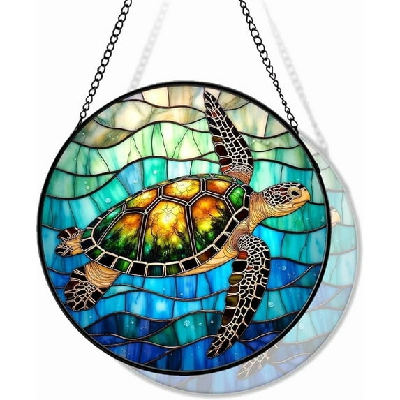 Stained Glass Suncatcher for Window Hanging, Blue Dolphin Sun Catcher for Window Decoration, Ocean-Themed Wall Glass Art Decor Gift for Thanksgiving, Christmas AS204 (7.9IN)