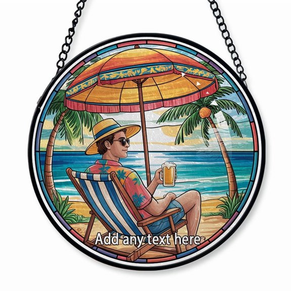 Stained Glass Suncatcher Window Hanging  Christmas 2025 Custom Text, Romantic Personalized Window Hanging for Lovers, Marriage Celebration or Valentines Day Gift, Beach and Tree Theme