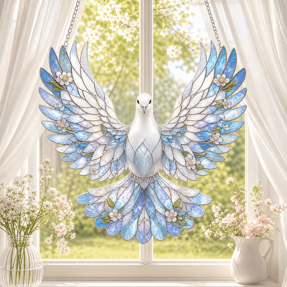 Stained Glass Suncatcher Window Hanging Easter Dove for Spring Gift Giving