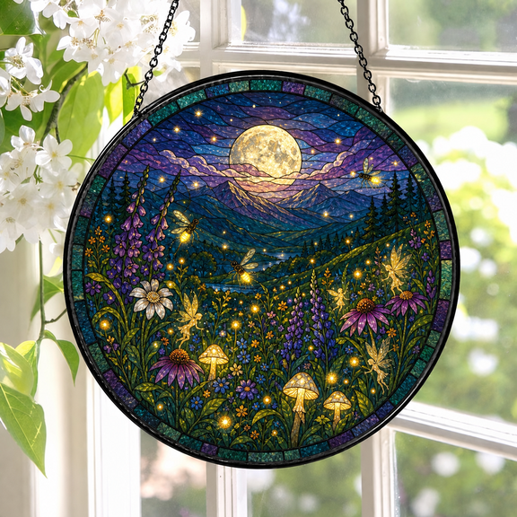 Stained Glass Suncatcher Window Hanging Enchanted Firefly Garden Gift