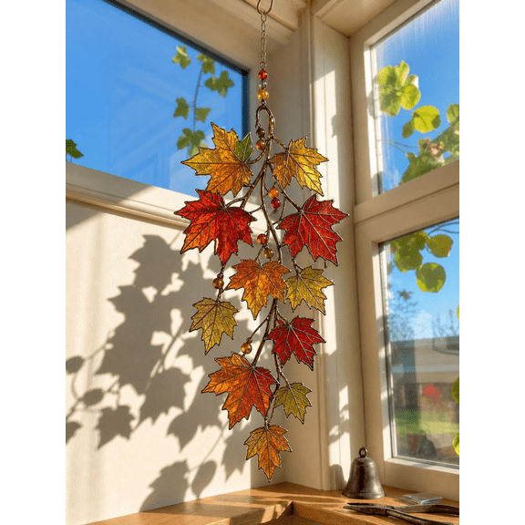 Stained Glass Suncatcher Window Hanging Fall Maple Leaf Sun Catcher Decor Gift