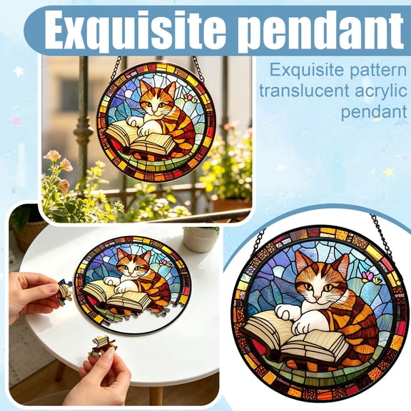 Stained Glass Suncatcher Window Hanging Ornament for Sunroom Kitchen, Puzzle Style Wall Decor, Easter Gifts for Women, Garden Yard Decorations, Spring Home, 1pcs, colorful