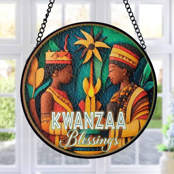 Kwanzaa Stained Glass Suncatcher Metal Outdoor Decor African Heritage Pan African Colors