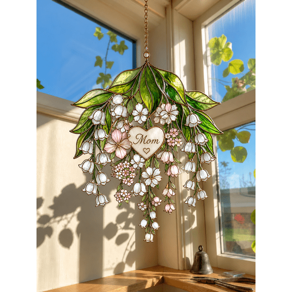 Stained Glass Suncatcher Window Hanging for Mom, Birth Flower Gift for Mother's Day