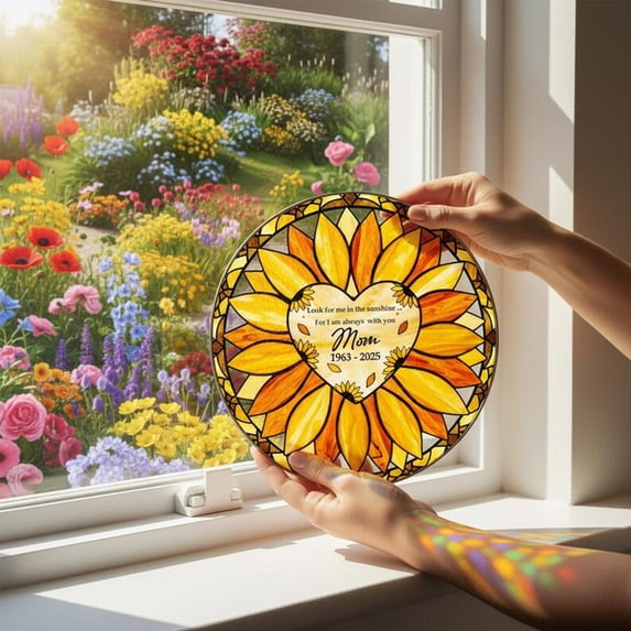 Stained Glass Sunflower Hanging Ornament for Mom Memorial Suncatcher Sympathy Gift for Kitchen Bedroom Window Decor Loving Remembrance Keepsake