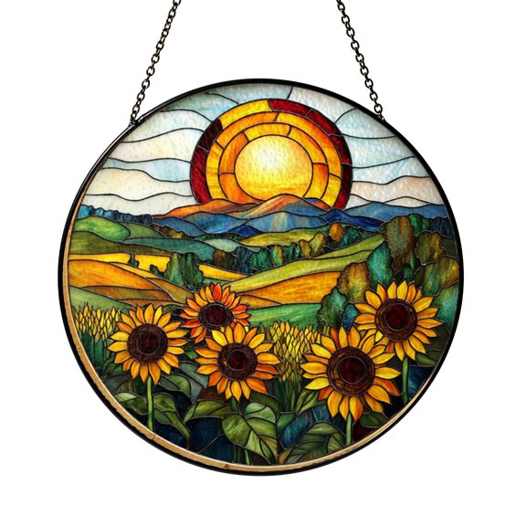 Stained Glass Sunflower Suncatcher Window Art, Floral Garden Style Decor for Living Space