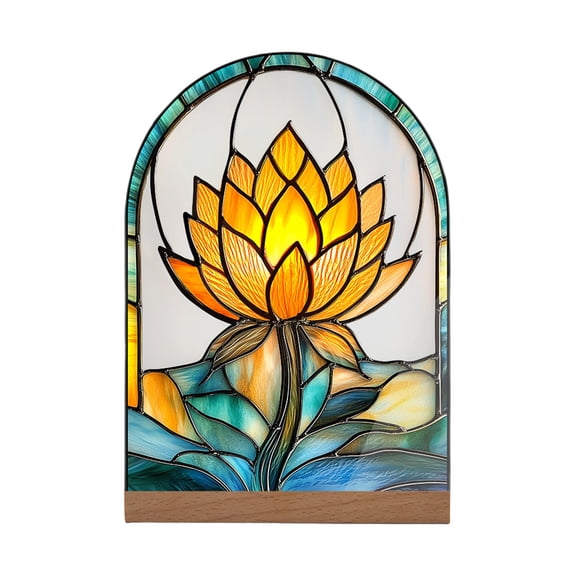 Stained Glass Sunflower Wall Art with Lotus Design, Vibrant Acrylic Decorative Plaque, Colorful Translucent Wall Hanging for Home Decor, Easy to Install in Living Room, Bedroom, Meditation Space