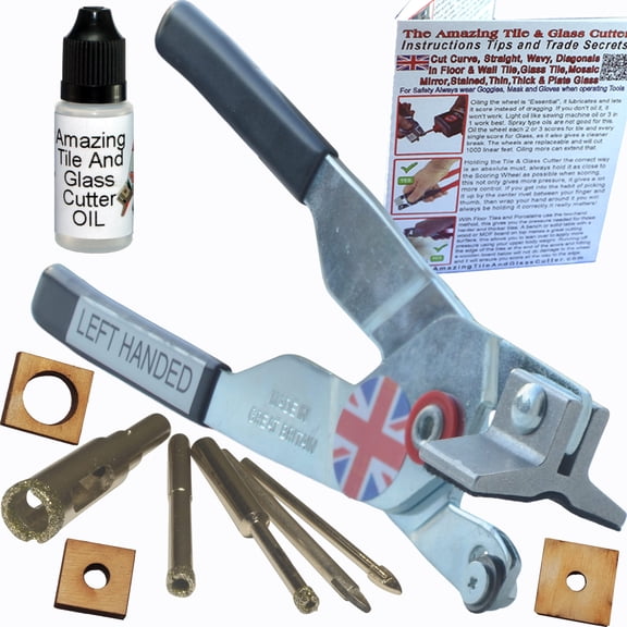 Stained Glass Supplies Kit Left-Handed Running Pliers Built in Stained Glass Cutting Tool, Glass Cutter Oil with Glass Drill Bits, Glass Hole Saw Drill Holes in Glass Bottles and Drill Glass Bottles