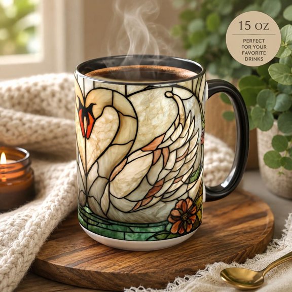 Stained Glass Swan Coffee Mug Elegant Design Swan Lover Gift
