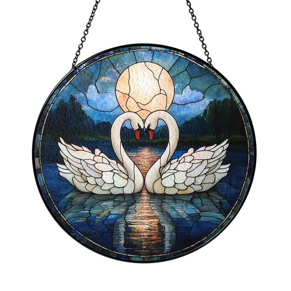 Stained Glass Swans Suncatcher Window Hanging, Peaceful Bird Home Window Decor