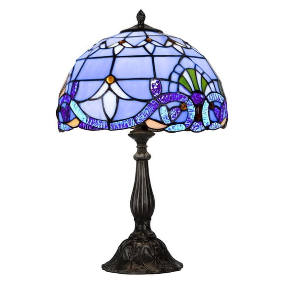 Stained Glass Table Lamp, Baroque Style Vintage Lamp with Resin Base, Handcrafted Art Glass Lamp for Bedroom Living Room Nightstand, Bulb Included