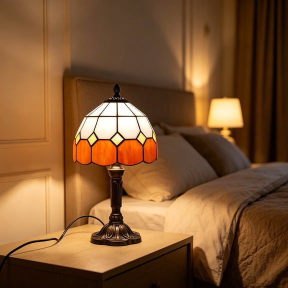 Stained Glass Table Lamp Decorative Bedside Lamp Vintage Style LED Desk Lamp for Bedroom Living Room Home Office Ambient Lighting Artistic Home Decor Accent Lighting
