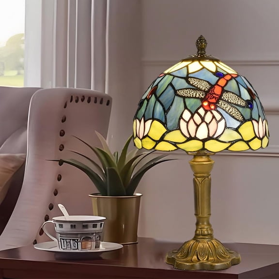 Stained Glass Table Lamp,Tiffany Style Table Lamp-8inch,Decor Vintage Handcrafted Design for Living Room Bedroom, Unique Gift for Home Decor Lovers (DLF)