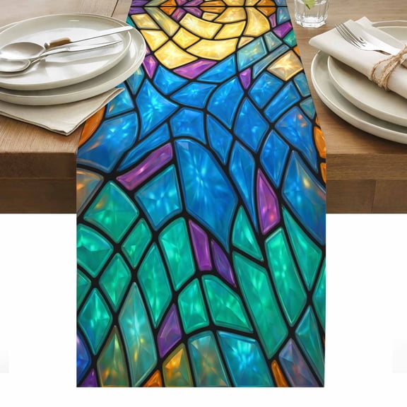 Stained Glass Table Runner Abstract Colorful Cracked Modern Art Tablerunners 13 x 36 Inch, Table Decorations Tabletop Scarf for Summer Gathering Holiday Farmhouse Kitchen Dining Decor