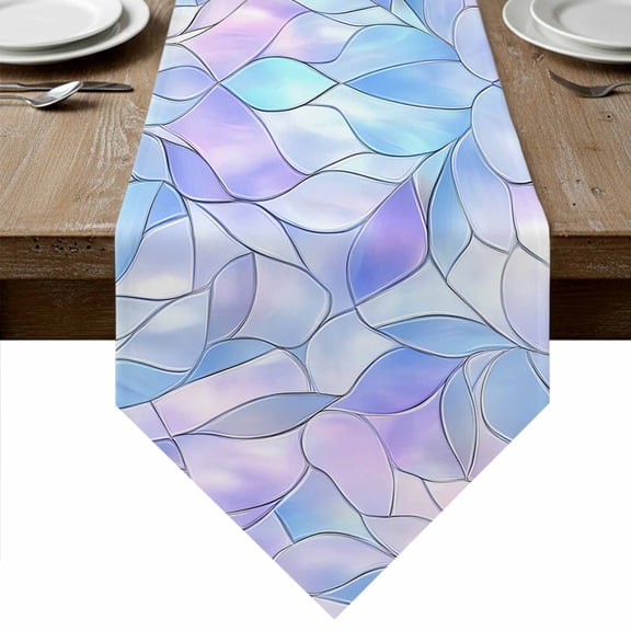 Stained Glass Table Runner Linen Burlap Table Runner 48 Inches Long Blue Purple Floral Geometric Dresser Scarves for Kitchen Island Coffee Dining Room Party Wedding Banquet Holiday Decoration 13"x48"