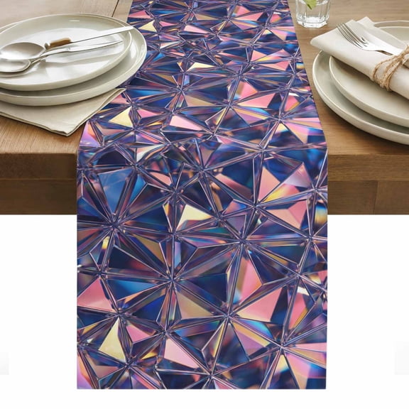 Stained Glass Table Runner Modern Abstract Geometric Aesthetic Tablerunners 13 x 36 Inch, Table Decorations Tabletop Scarf for Summer Gathering Holiday Farmhouse Kitchen Dining Decor