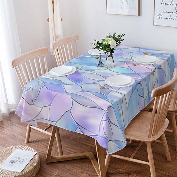 Stained Glass Tablecloth Rectangle Table Cloth 52x70 , Waterproof Tablecloth Outdoor Table Cloth, Blue Purple Floral Geometric Washable Table Cover for Kitchen Dining Party