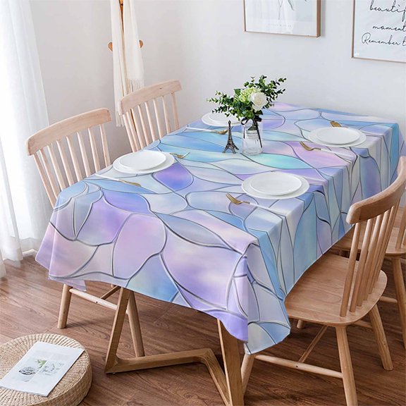 Stained Glass Tablecloth Rectangle Table Cloth 60x102 , Waterproof Tablecloth Outdoor Table Cloth, Blue Purple Floral Geometric Washable Table Cover for Kitchen Dining Party