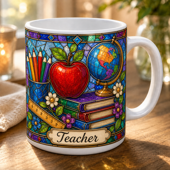 Stained Glass Teacher Mug Personalized Classroom Coffee Cup for Back to School Gift