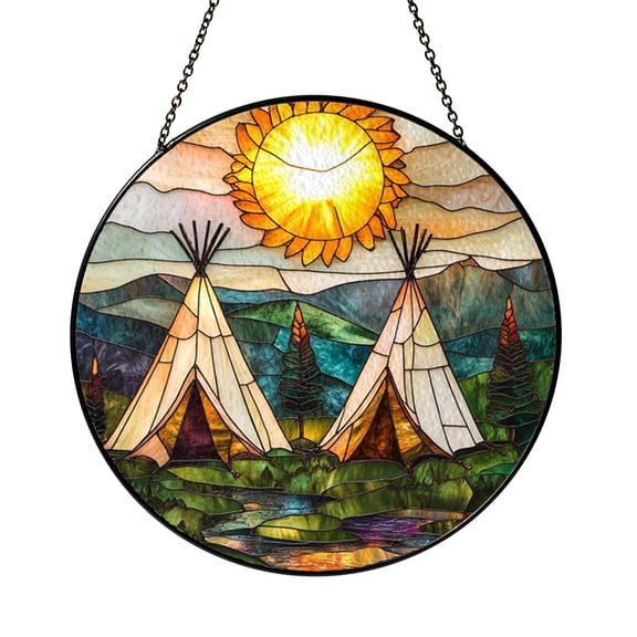Stained Glass Teepees Suncatcher Window Hanging Boho Decor Gift for Campers
