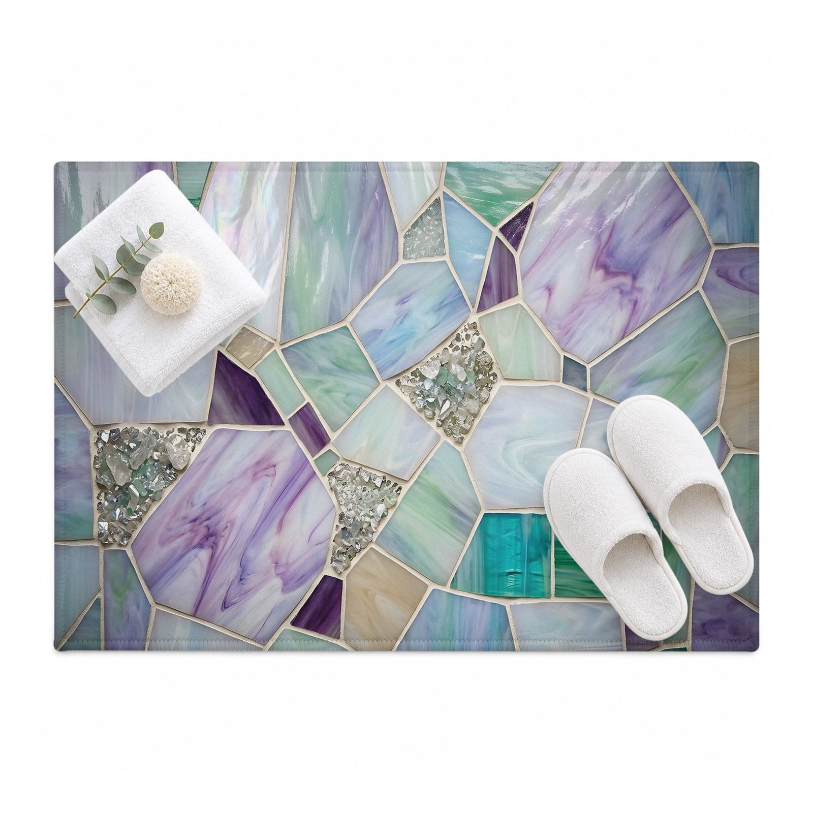 Stained Glass Texture Area Rug 2'x3', Modern Abstract Purple Green ...