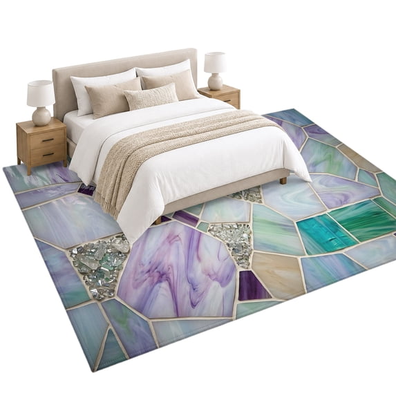 Stained Glass Texture Area Rug 6'x9', Modern Abstract Purple Green ...