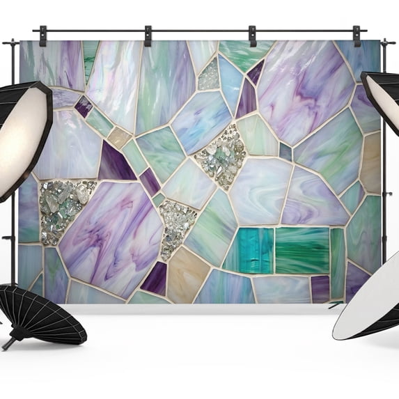 Stained Glass Texture Backdrops for Photography, Modern Abstract Purple Green Glass Glow Fabric Photo Background Sturdy Studio Props for Photo Studio, Video Recording, Booth & Photoshoot 7x5ft