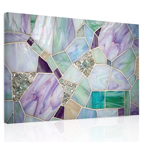 Stained Glass Texture Canvas Print Wall Art, Modern Abstract Purple Green Glass Glow Wall Decor Modern Artwork Paintings Pictures for Living Room Framed and Stretched Ready to Hang 16" x 20"