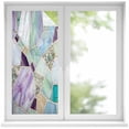 thumbnail image 1 of Stained Glass Texture Window Privacy Film, Modern Abstract Purple Green Glass Glow Frosted Glass Window Clings Static Cling UV Heat Blocking Reusable Door Sticker for Bathroom 19.6 x 39.3 Inch, 1 of 9