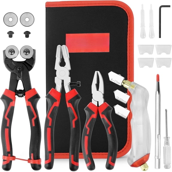 Stained Glass Tools Glass Tool Kit Glass 2-20MM 8 Inch Tile Nippers Glass Running Pliers with Curved 6 Inch Breaker Grozer Pliers for Stained Glass Tiles Mosaic