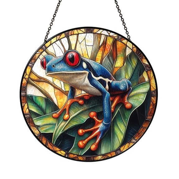 Stained Glass Tree Frog Panel, Bright Jungle-Themed Window Art, Perfect Nature-Inspired Decor for Home or Garden
