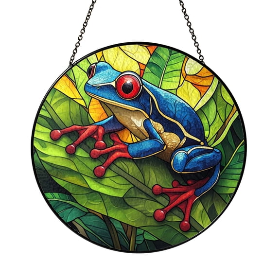 Stained Glass Tree Frog Window Panel, Jungle Inspired Window Decor, Vibrant Nature Accent, Unique Gift for Animal Enthusiasts
