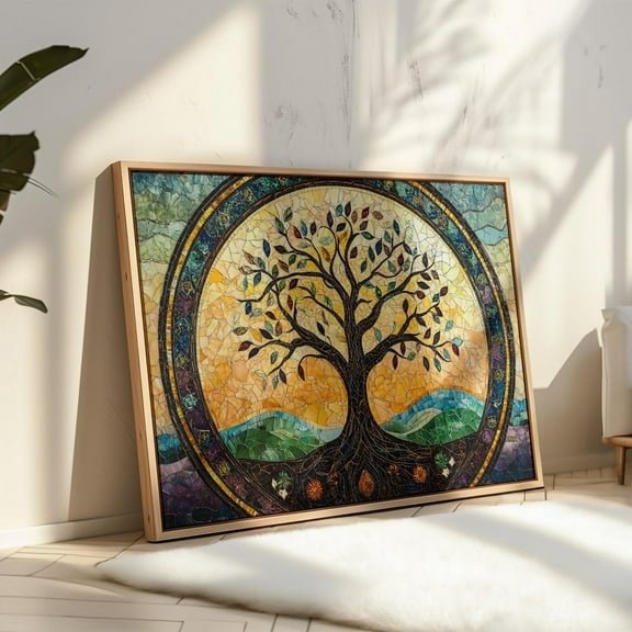 Stained Glass Tree Of Life Mosaic Wall Art - Vibrant And Intricate Nature-Inspired Design For Elegant Home Decor Wall Art, Modern Wall Decor, 16x24 UNFRAMED