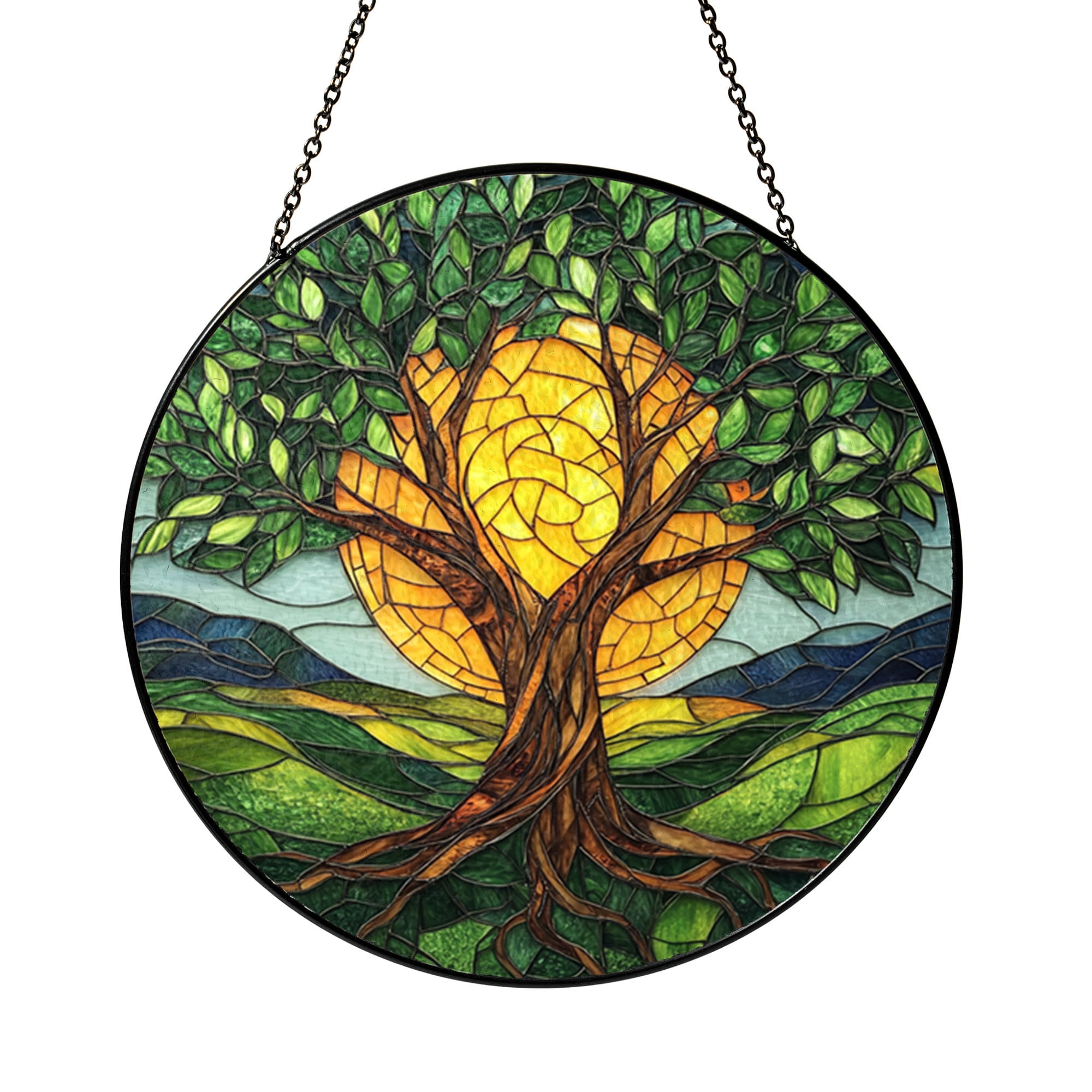 Stained Glass Tree of Life Suncatcher, Sun and Root Window Ornament ...