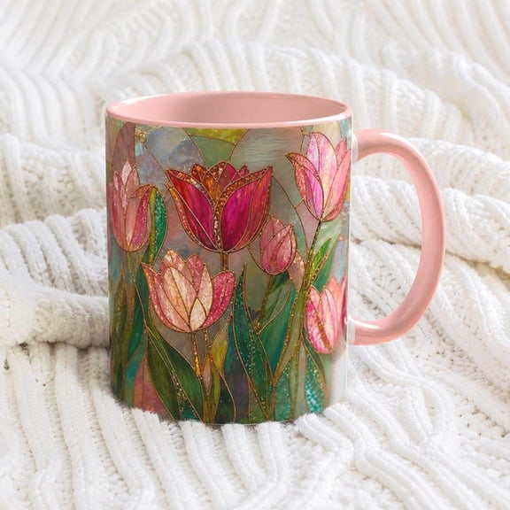 Stained Glass Tulip Flower Mug, Floral Coffee Cup, Botanical Lover Gift