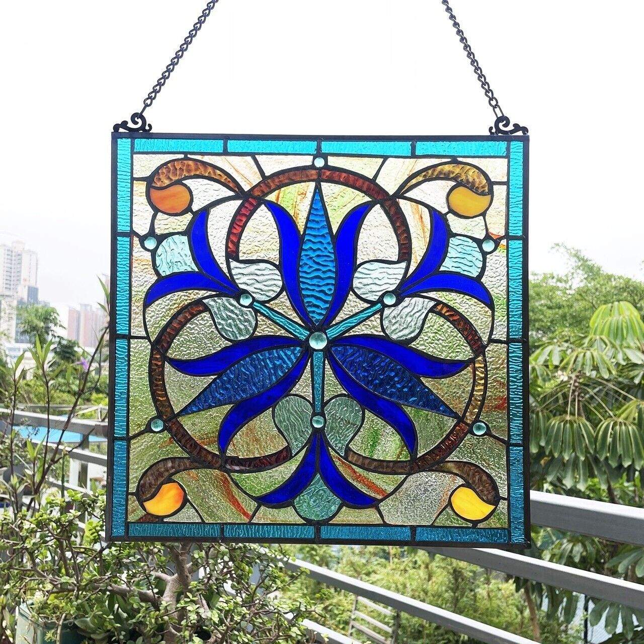 Stained Glass Victorian Tiffany Style Suncatcher Art Glass Window Panel