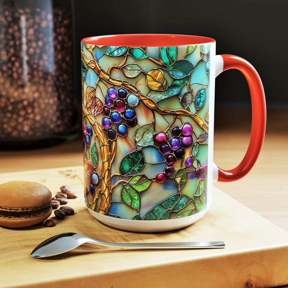 Stained Glass Vineyard Mug Grape Floral Coffee Cup Botanical Fruit Wine Lover Design Ceramic Artistic Tea Mug